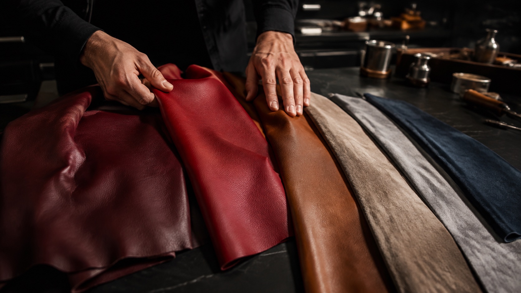 Sélection de cuirs et d’Alcantara colorés
